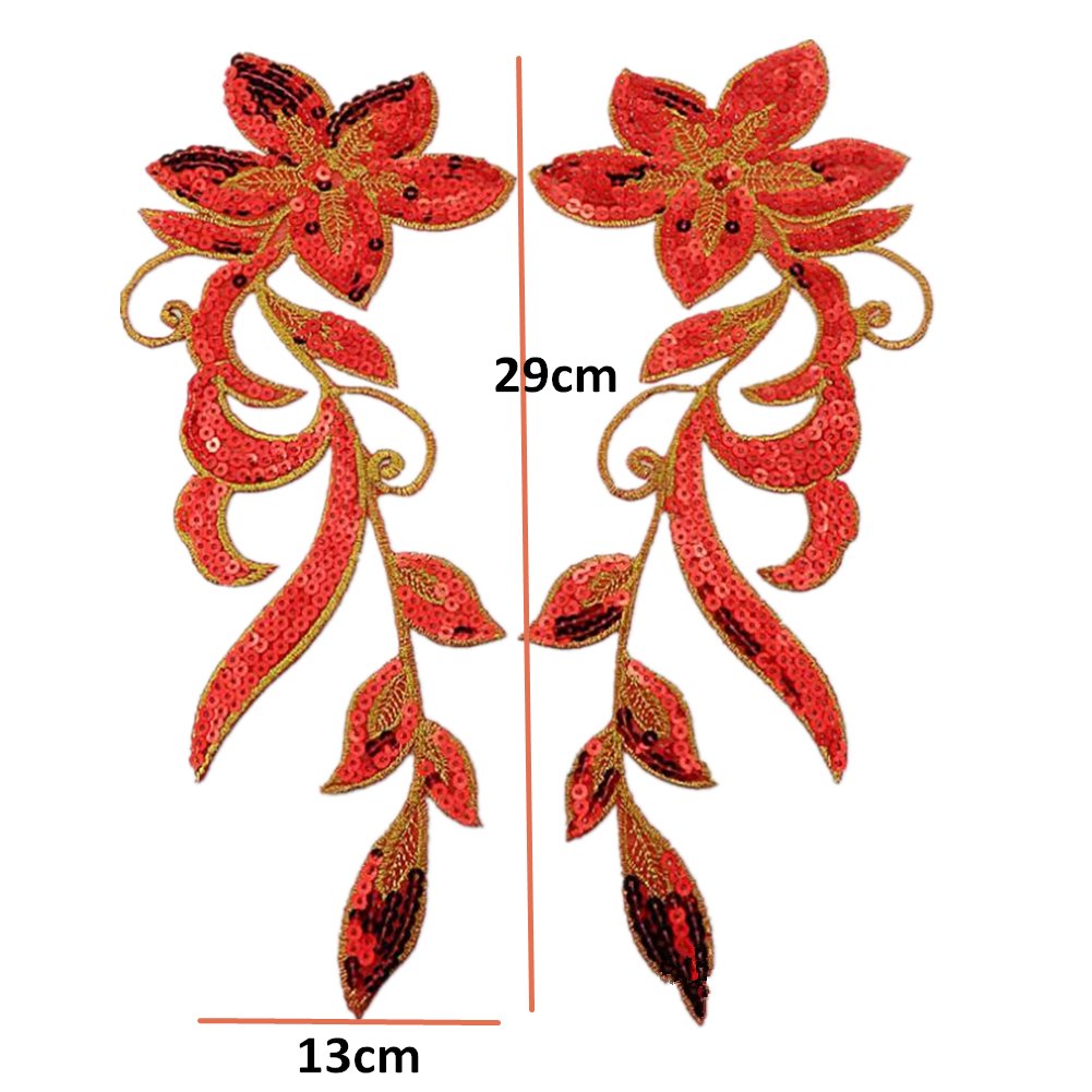 Apliques para ropa, Parches bordados de tela flores, hierro bordado en apliques lentejuelas parches(Red)