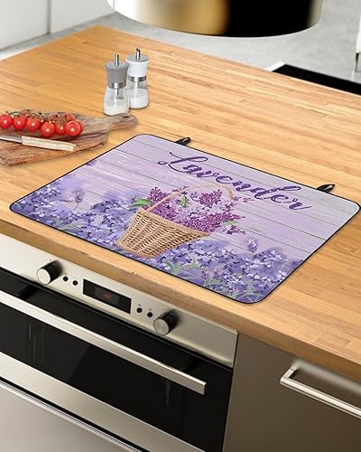 Miniatura 2 de Cubierta de estufa para estufa eléctrica, cesta de flores de lavanda rural, cubierta superior de estufa púrpura de grano de madera para parte