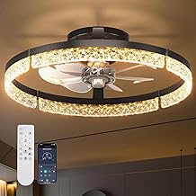 addlon Ceiling Fans with Lights and Remote, 20'' Low Profile Ceiling Fans, 3000-6000K Dimmable Modern Flush Mount LED Fan Light, Fandelier Ceiling Fan for Bedroom, Kitchen, Living Room, Black