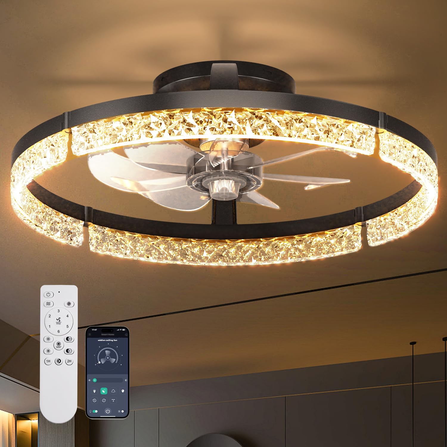 addlon Ceiling Fans with Lights and Remote 20 Low Profile Ceiling Fans 3000-6000K Dimmable Modern Flush Mount LED
