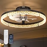 addlon Ceiling Fans with Lights and Remote, 20'' Low Profile Ceiling Fans, 3000-6000K Dimmable Modern Flush Mount LED Fan Light, Fandelier Ceiling Fan for Bedroom, Kitchen, Living Room, Black
