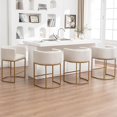 Vista 9 de Gold Taburetes de Bar Juego de 3, 25" H Taburetes de Bar de Altura de Mostrador Modernos con Respaldo, Taburete de Bar Tapizado en Tela de Lino