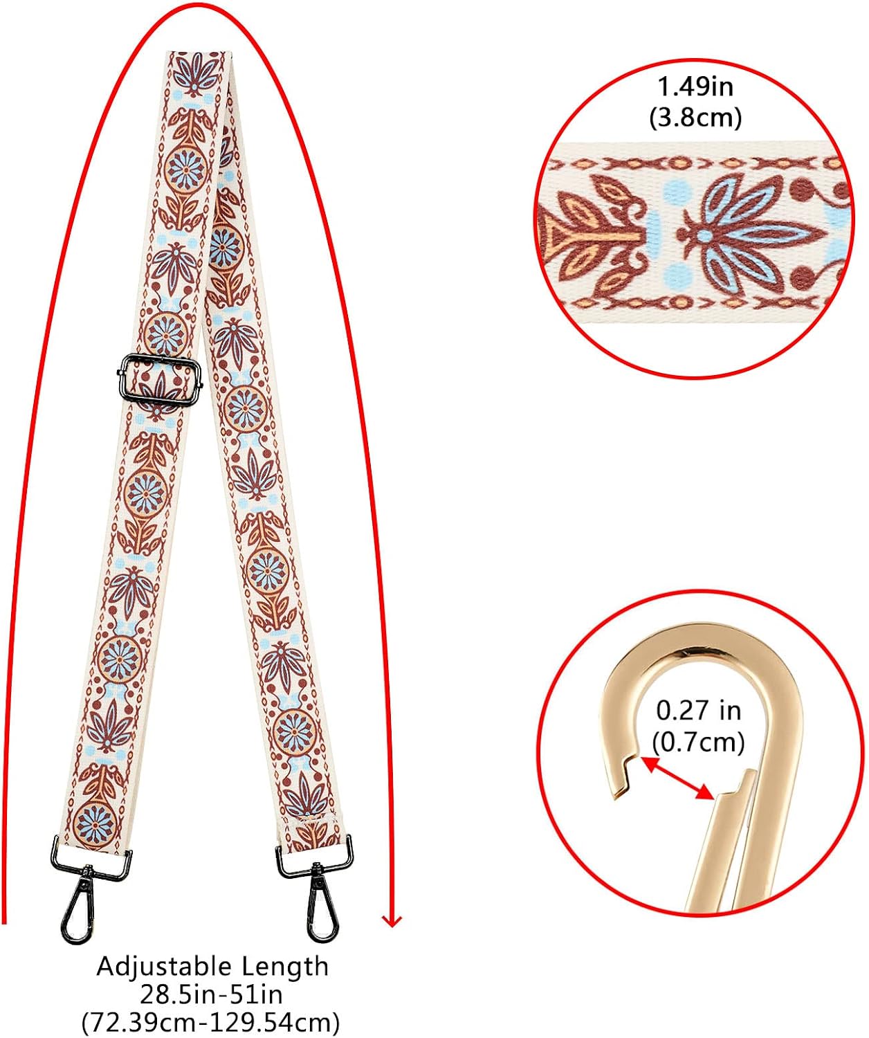 ZOOEASS Nickel Buckles Wide Shoulder Strap Adjustable Replacement Belt Gun Buckles Guitar Style Crossbody Bag Strap image 4