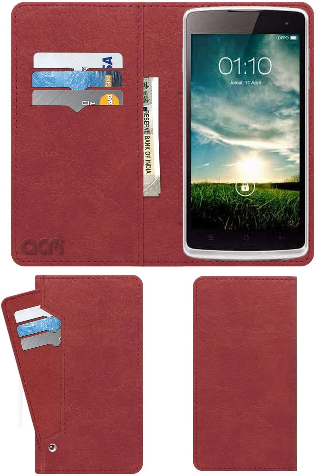 Acm Wallet Leather Flip Carry Case Compatible with Oppo Yoyo Mobile Flap Card Holder Front & Back Cover Peach Pink