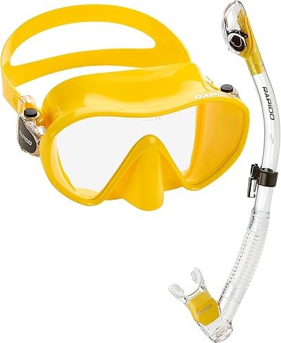 Miniatura 2 de Máscara de esnórquel sin marco, lente de vidrio templado de alta calidad, diseño italiano, antivaho y sin marco, tubo de esnórquel seco de élite,