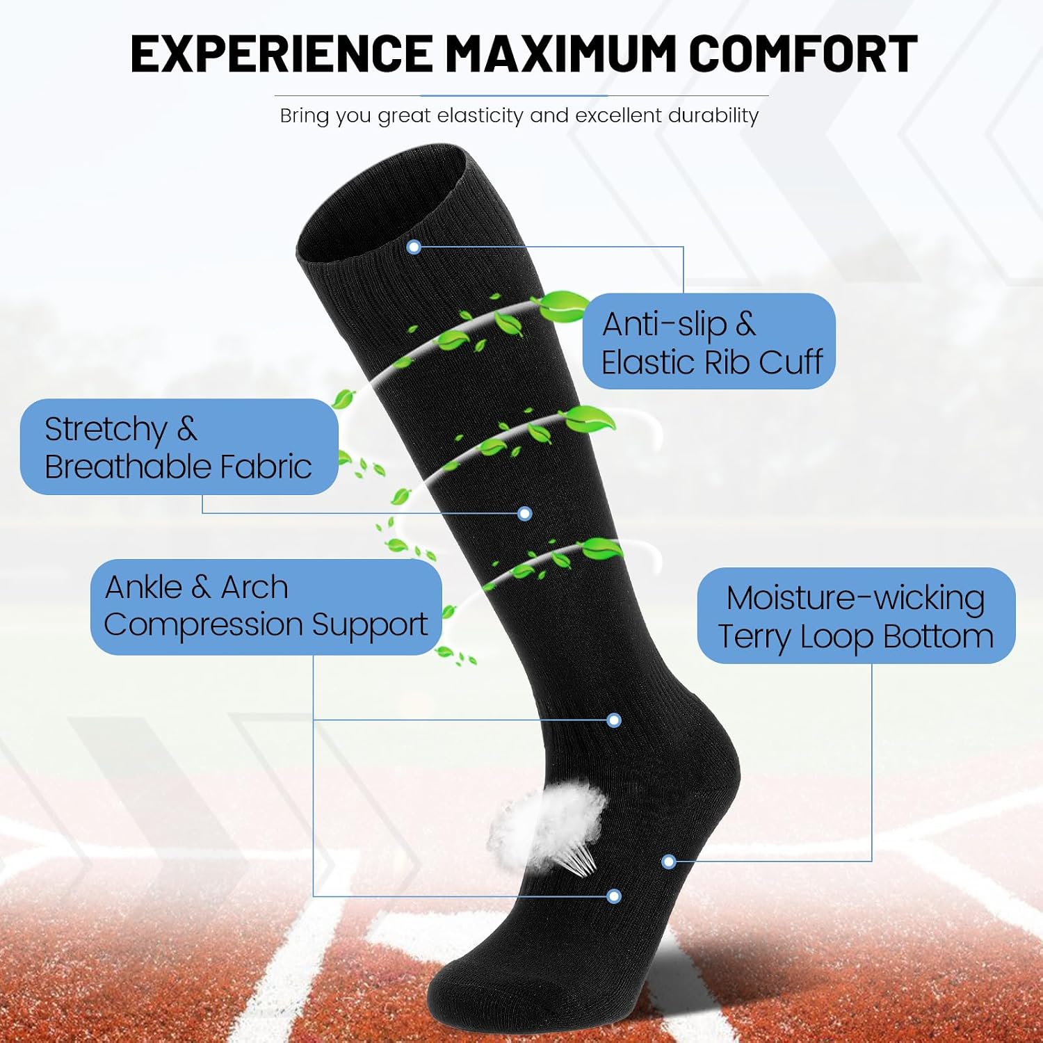 3 Pairs Kids Youth Baseball Socks Cushioned Soccer Football Softball Socks for Boys Girls