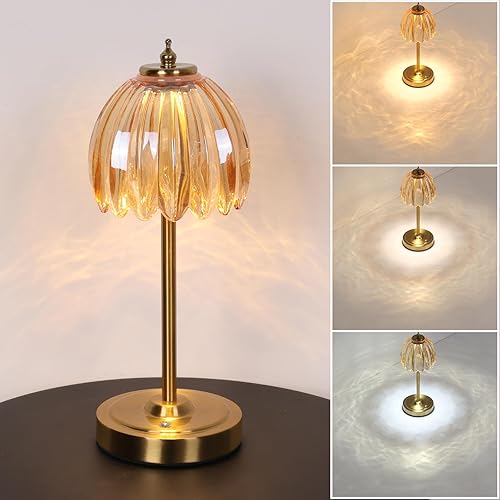 Tulip - Lámpara de mesa con batería de 5000 mAh y control táctil, lámpara de mesa inalámbrica con 3 colores, lámparas de mesa recargables regulables