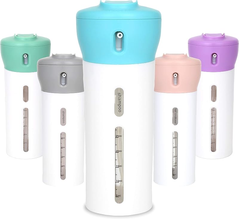 Frasco dispensador de viagem 4 em 1 Travigo, 4 compartimentos de 40 mL, azul