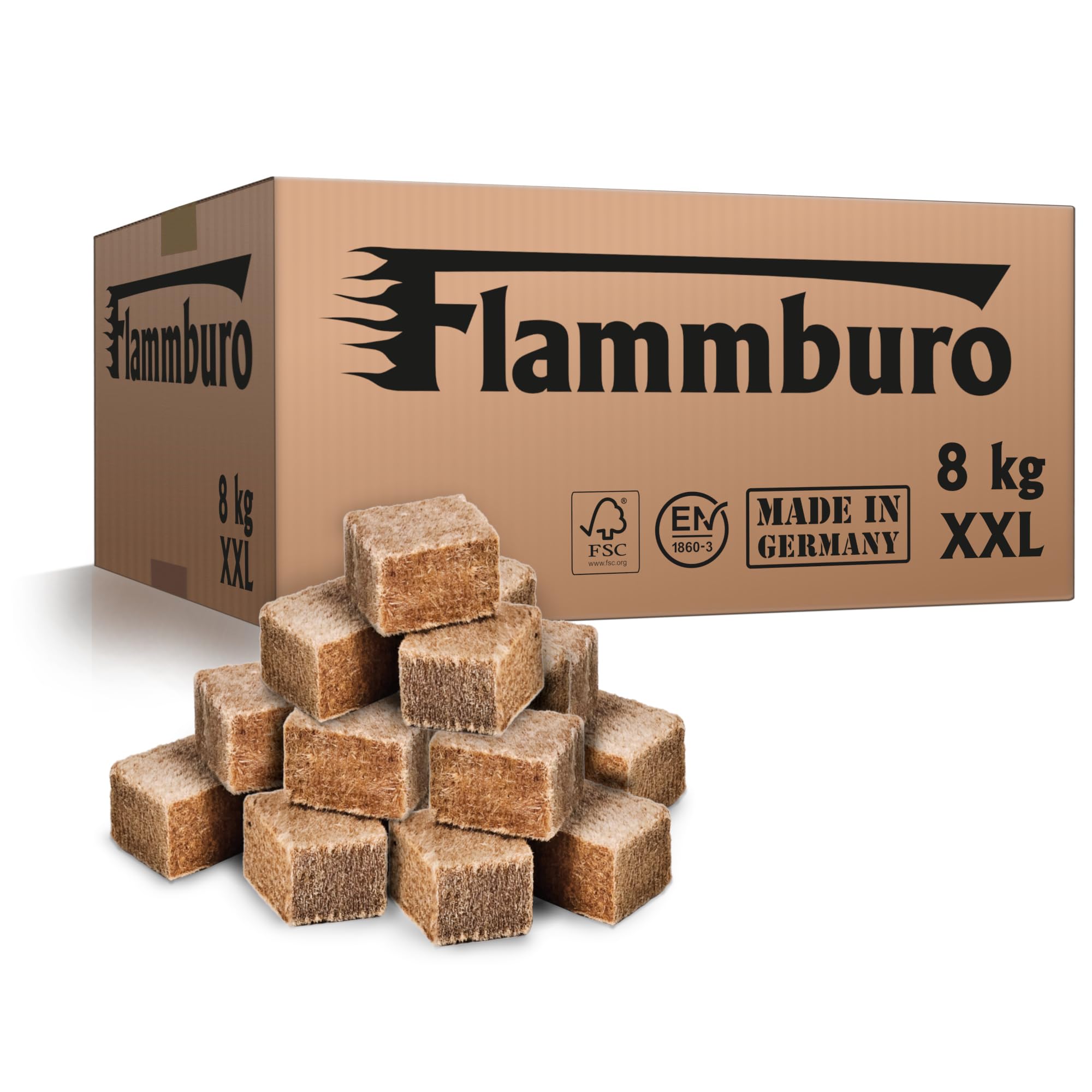 FLAMMBURO (8 kg) Eco Cubos Encendedor de Fabricante alemán, Encendedor de Barbacoa, Encendedor de Chimenea, Encendedor de Estufa, Cubos Encendedor, Lana Encendedor - Made in Germany