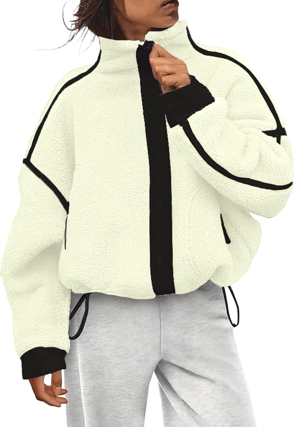 Womens Fleece Jacket Winter Trendy Sherpa Zip Up Jackets Soft Casual Outerwear with Pockets