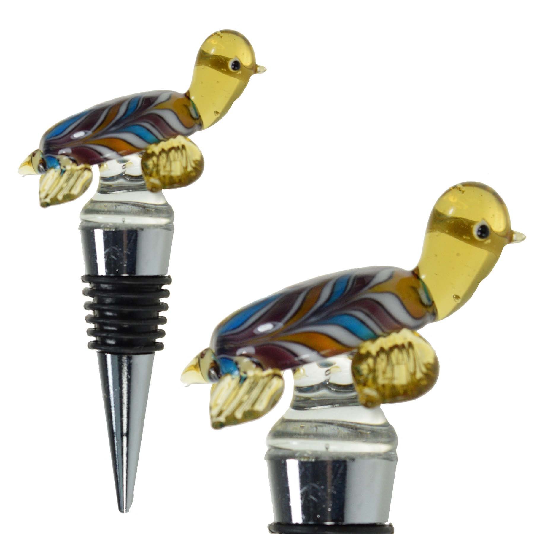 Glass Turtle Wine Stopper - Champagne/Wine Bottle Stopper, Decorative, Colorful, Unique, Eye-Catching Glass Wine Stoppers – Sea Turtle Décor, Wine Accessories Gift for Hostess - Wine Corker / Sealer