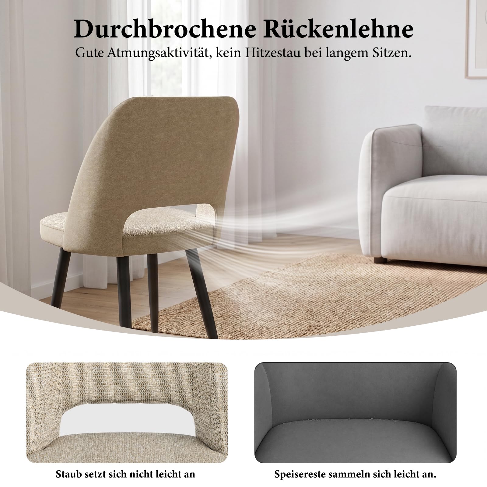 WAFTING Zweifarbige Patchwork Esszimmerstühle 6er Set, Khaki