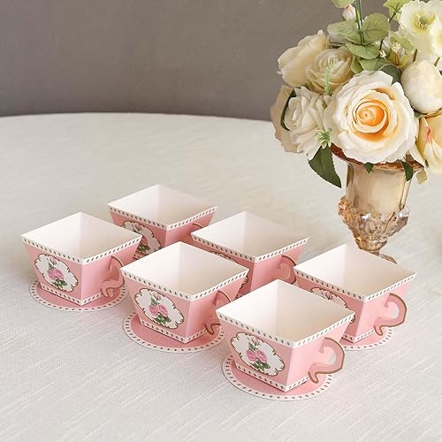 Miniatura 9 de Efavormart - Paquete de 25 cajas de regalo de mini taza de té y platillo con estampado floral de rosas, cajas de dulces para fiesta de té, 4 x 3