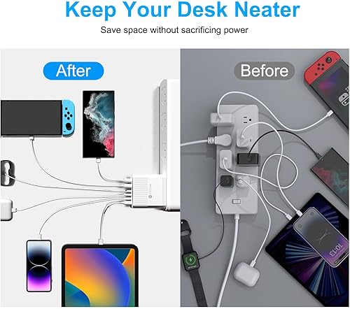 Miniatura 6 de Cargador rápido USB C, 6 puertos USB C cargador de pared bloque de 55 W GaN USB C estación de carga, adaptador de corriente USB C multipuerto