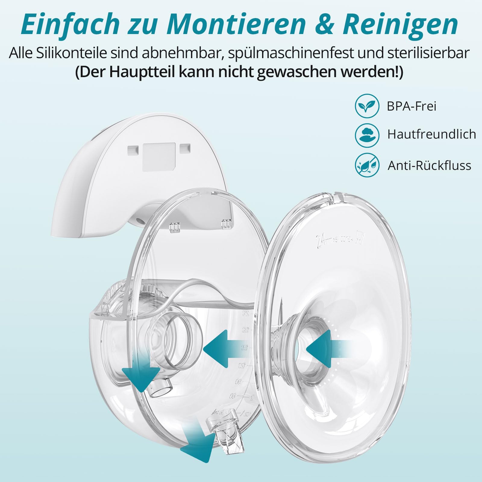 Doppelmilchpumpe Elektrische Freihändig Leise Abpumpen | 4 Modi & 12 Saugstufen, 210ml Breast Pump mit USB-Aufladung 19mm/21mm/24mm Flansch für Büro Reisen (Weiß)