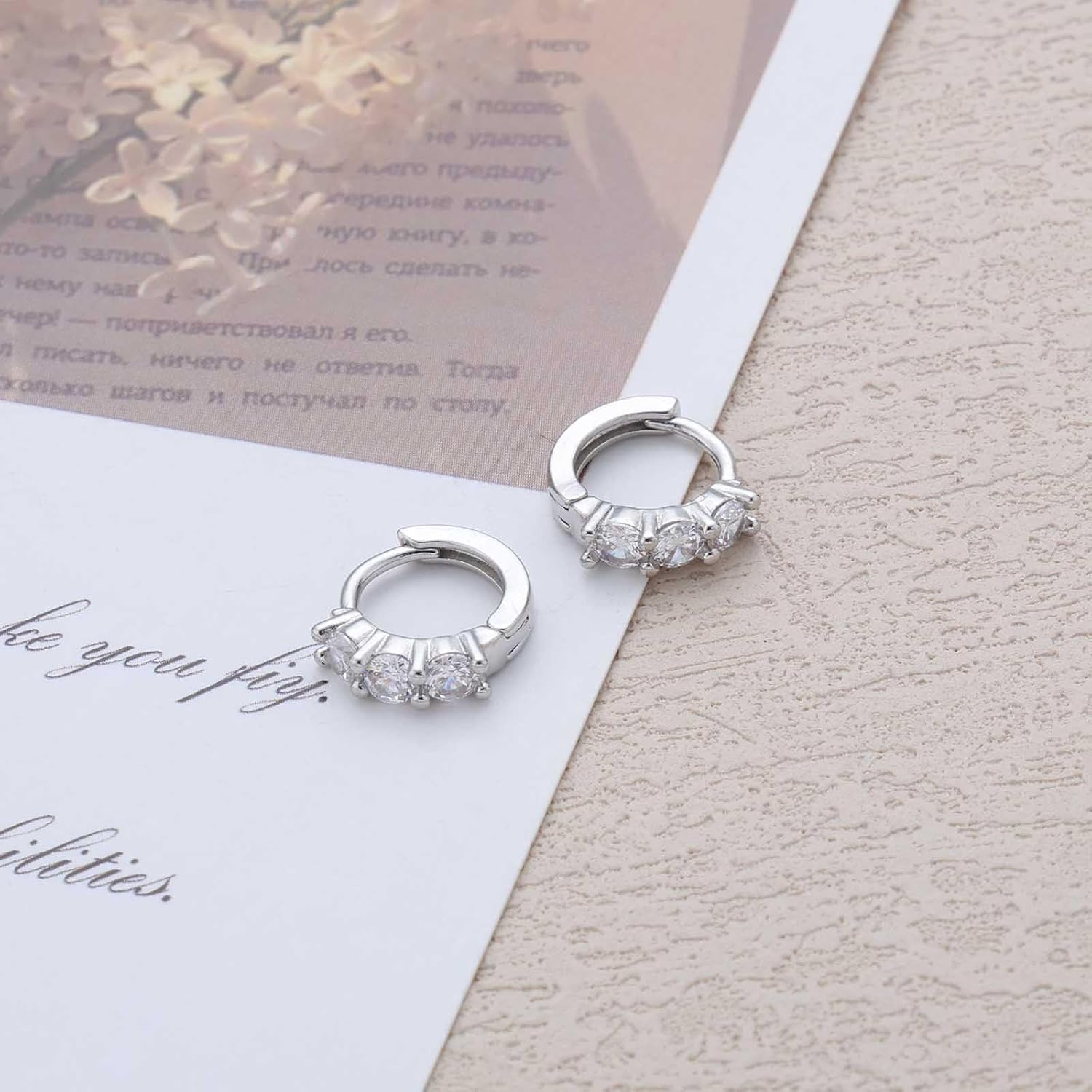 Andelaisi Boho CZ Hoop Earrings Vintage Simple Crystal Earrings Pink CZ Huggie Earring Small Pave Cubic Zirconia Hoops Earring Jewelry for Women - Image 3