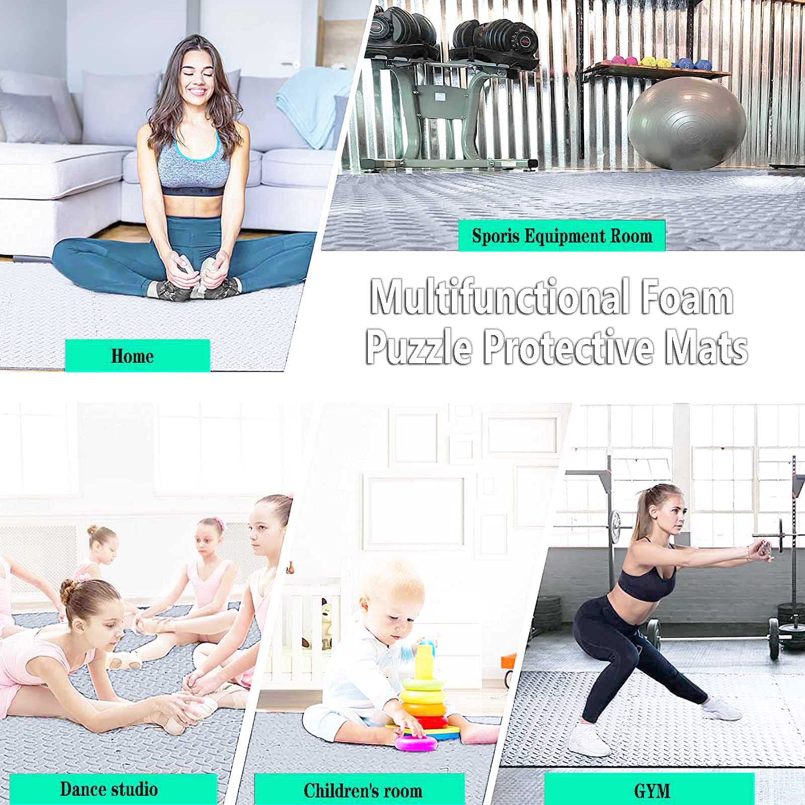 Alfombrillas antideslizantes de espuma gruesa para ejercicios de fitness en casa, gimnasio, equipo de entrenamiento, 6 piezas, alfombrillas protectoras entrelazadas de EVA para yoga, pilates, gimnasia
