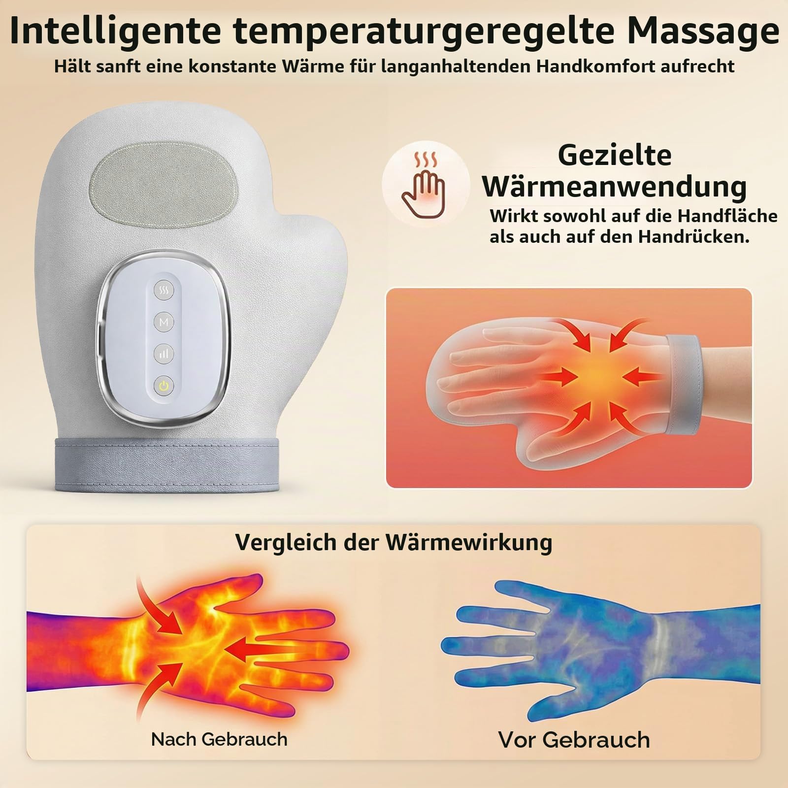 Elektrische Handmassagegeräte mit Heizfunktion – Wiederaufladbares Hand Massagegerät mit 3 Massagemodi & 5 Druckstufen für gezielte Therapie von Handgelenk und Fingern