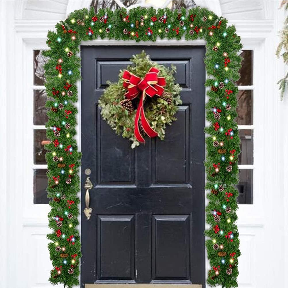 MINGZHE Christmas Rattan Garland with Led Light Outdoor 2.7m Christmas Rattan Decoration Garland for Stair Railing Fireplace Door Window(B)