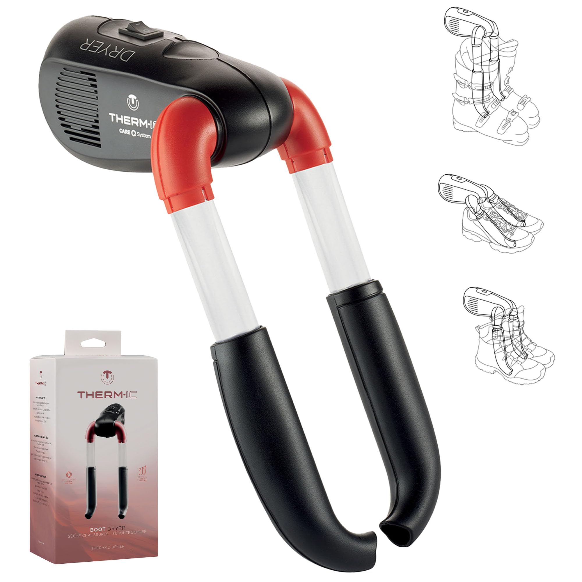 Therm-Ic Dryer Secador de calzado, Secado rápido, Compacto y silencioso, Para botas, botines, botas de esquí, Brazos extensibles, Fácil de manejar