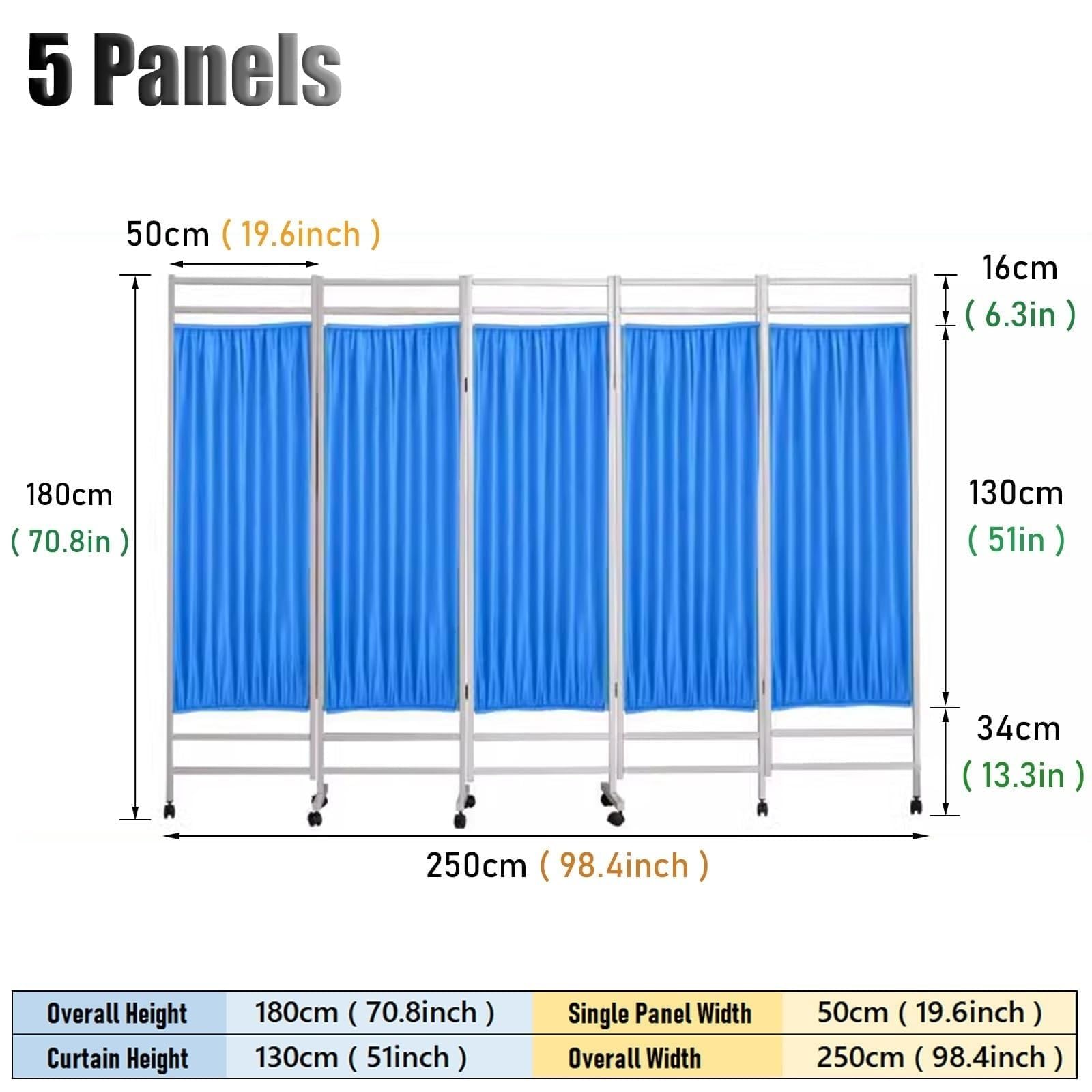 Schermo divisorio Medico Portatile, Schermo divisorio Medico su Ruote, 3/4/5/6 Pannelli, Parete divisoria temporanea per Interni con Ruote, per ospedali/cliniche/reparti, Telaio in Metallo (