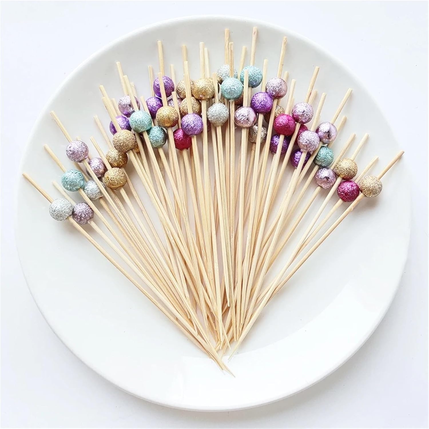 Fruit Skewers 150pcs Wedding Gradient Pearl Disposable Bamboo Skewers Wooden Cocktail Sticks Decorative Fruit and Dessert Forks Birthday and Supplies(Color1)