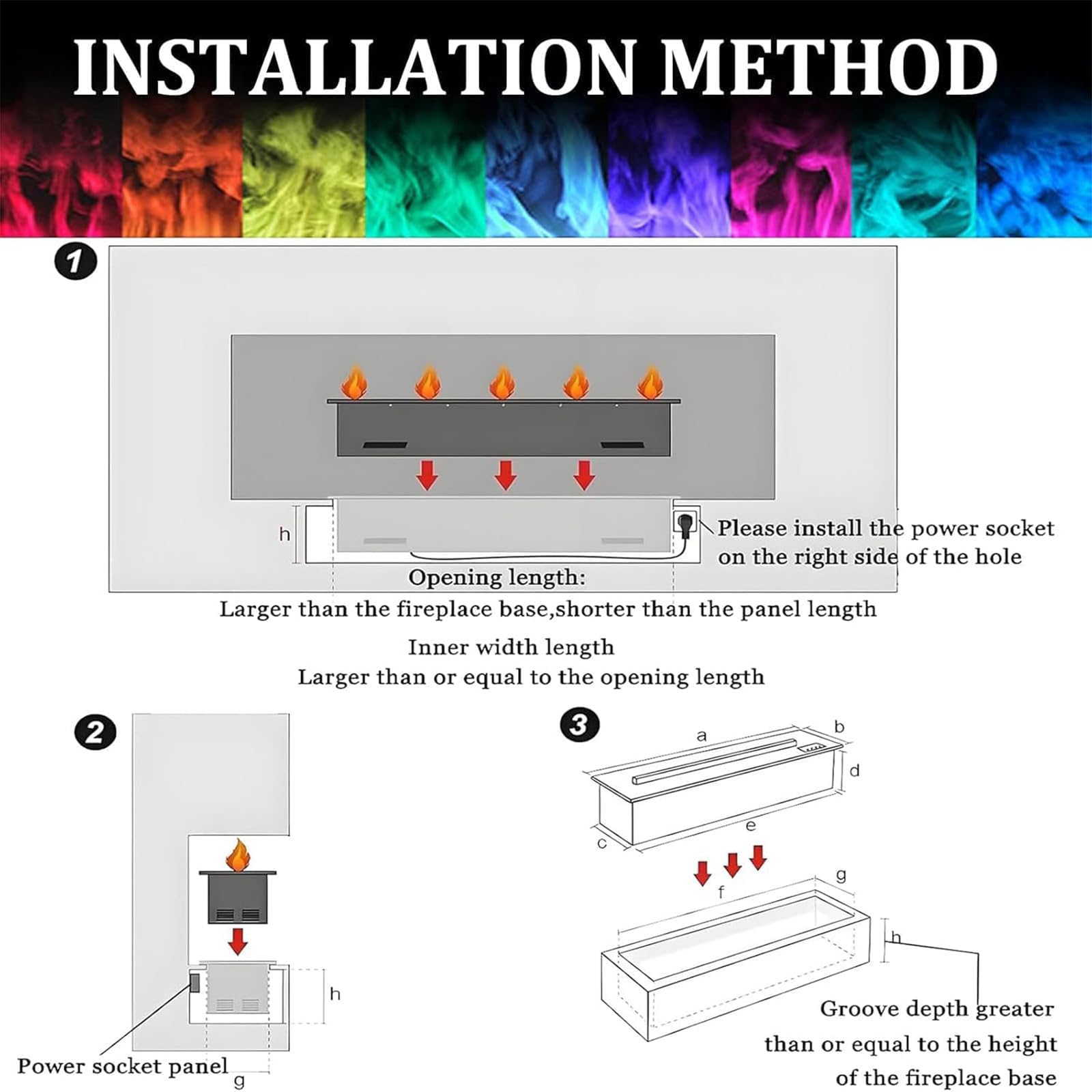 Camino A Vapore Acqueo 3D Durevole Multiuso Camino Nebulizzato con 7 Colori di Fiamma Regolabili E 5 Livelli di Luminosità Acciaio Inox Spazzolato Touch/Telecomando,70cm