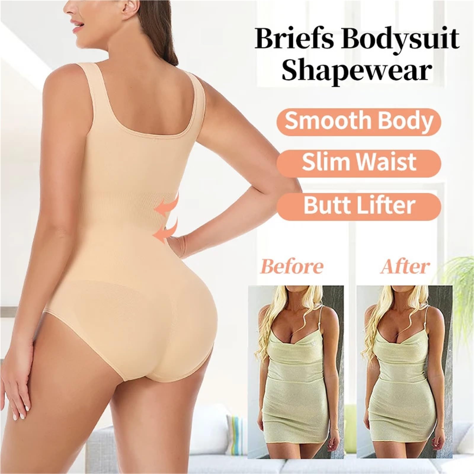Body da Donna Shapewear Cintura Larga Slip Traspirante Intimo Dimagrante Lingerie Soft Butt Lifter Shaper per Modellare Il Corpo(Ivory,L)