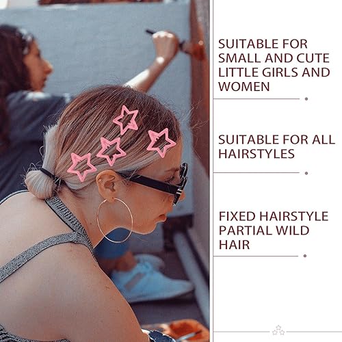 Miniatura 4 de 10 pinzas para el cabello con forma de estrella Y2K, pasadores de pelo de metal rosa para niñas y mujeres, lindas horquillas de estrella Y2K de los