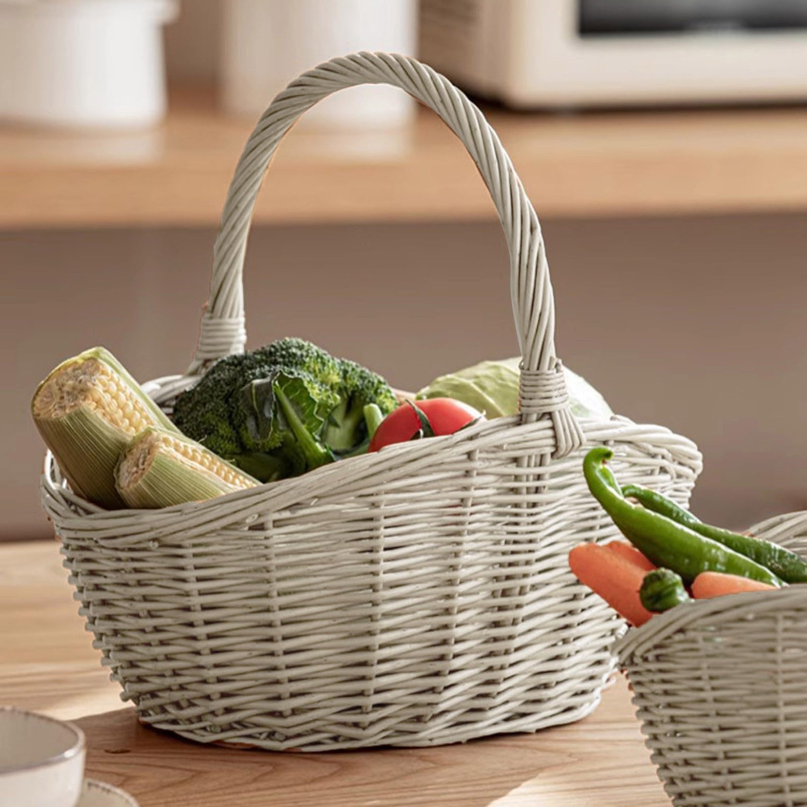 Générique Panier en Osier Naturel de Grande Capacité, Panier de RéColte Pastoral Tissé Conteneur Portable avec PoignéE pour Pique-Nique, Jardin, Cadeaux