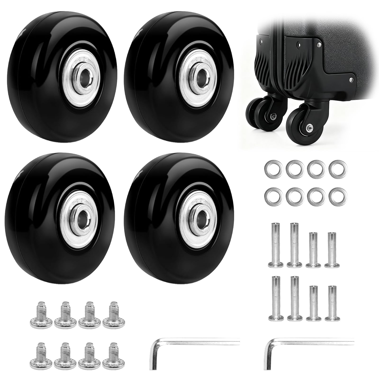 4 Pezzi Ruote Universali per Valigia, 50x18mm Ruote per Valigia, Rotelle Pivotanti Trolley Ricambio, Ruote per Carrello per Bagagli, Kit di Riparazione per Mobili con 30/36mm Doppi Cuscinetti