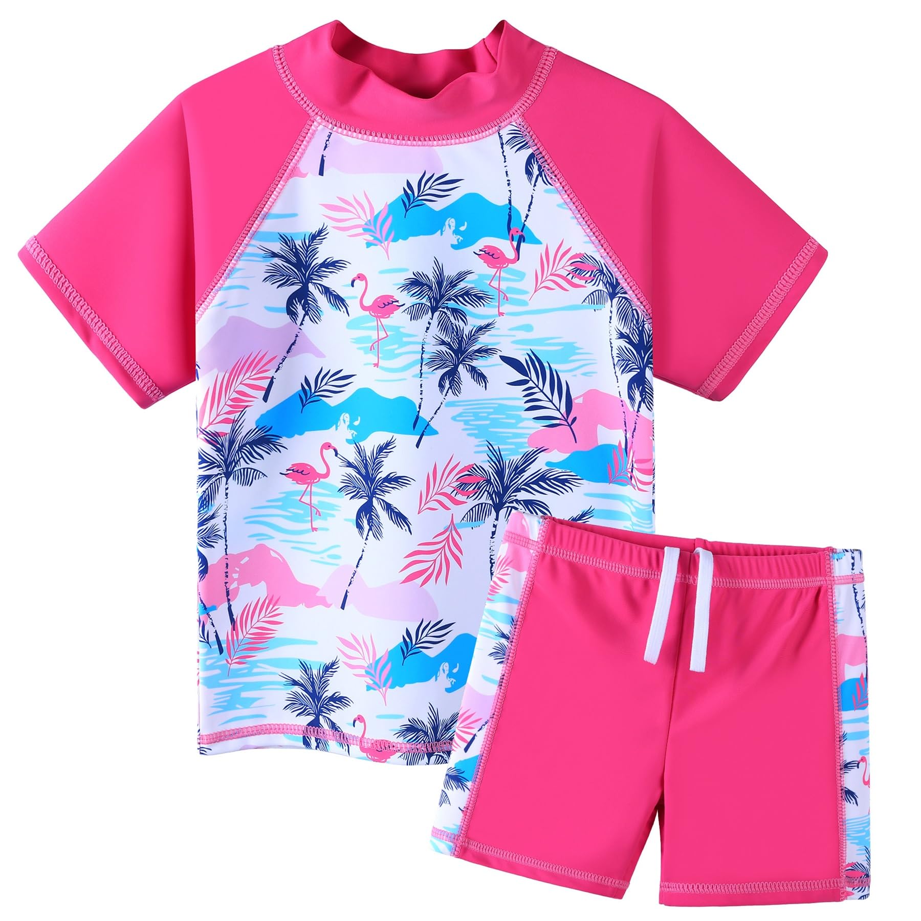 BAOHULU Girls Short Sleeve Swimsuit Two Piece Floral UPF 50+ Rash Guard