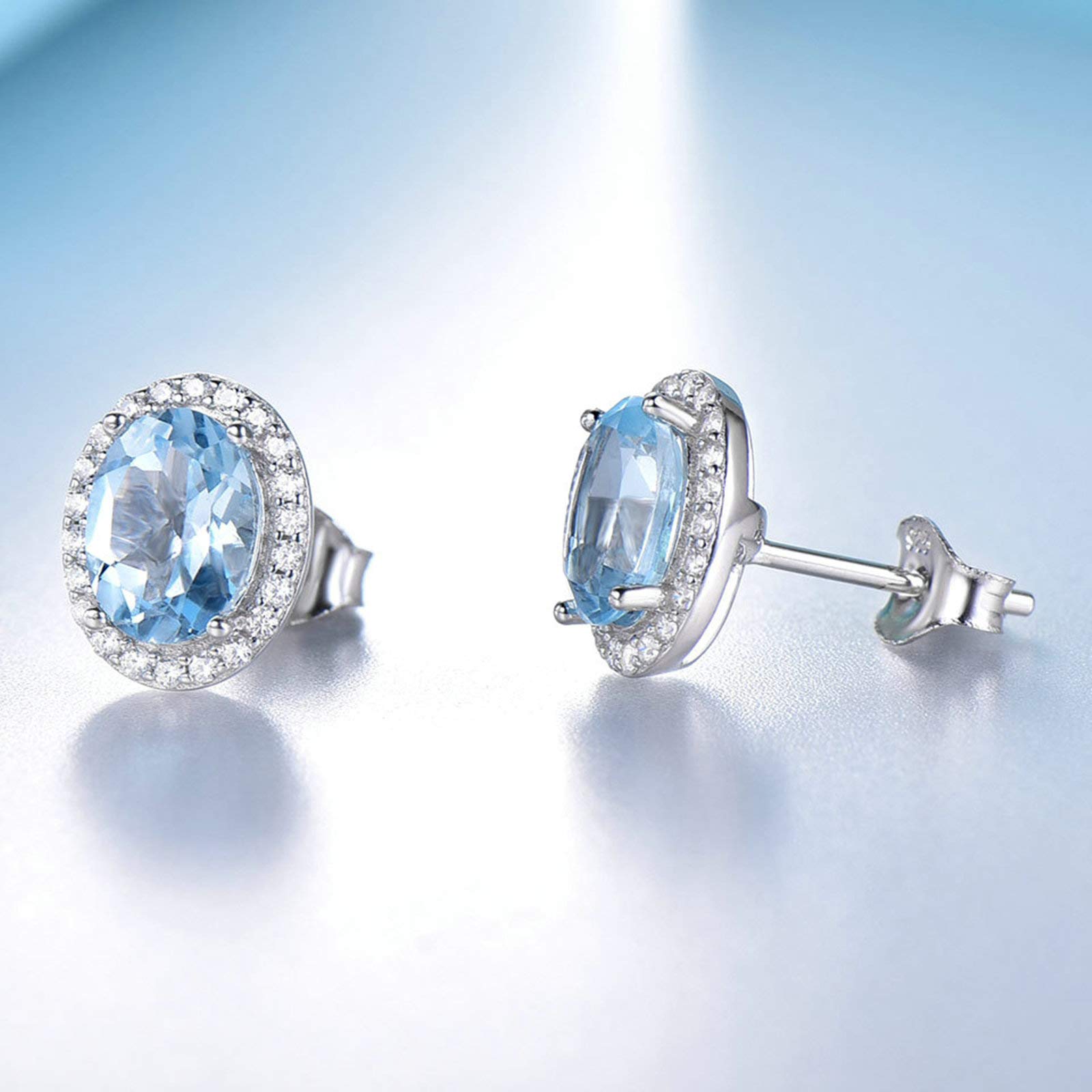 Anello Donna, Catena Donne Argento Ovel Elegante in Argento 925 Set Orecchino Collana E Anello per Donna Donna Zirconia Cubica Blu