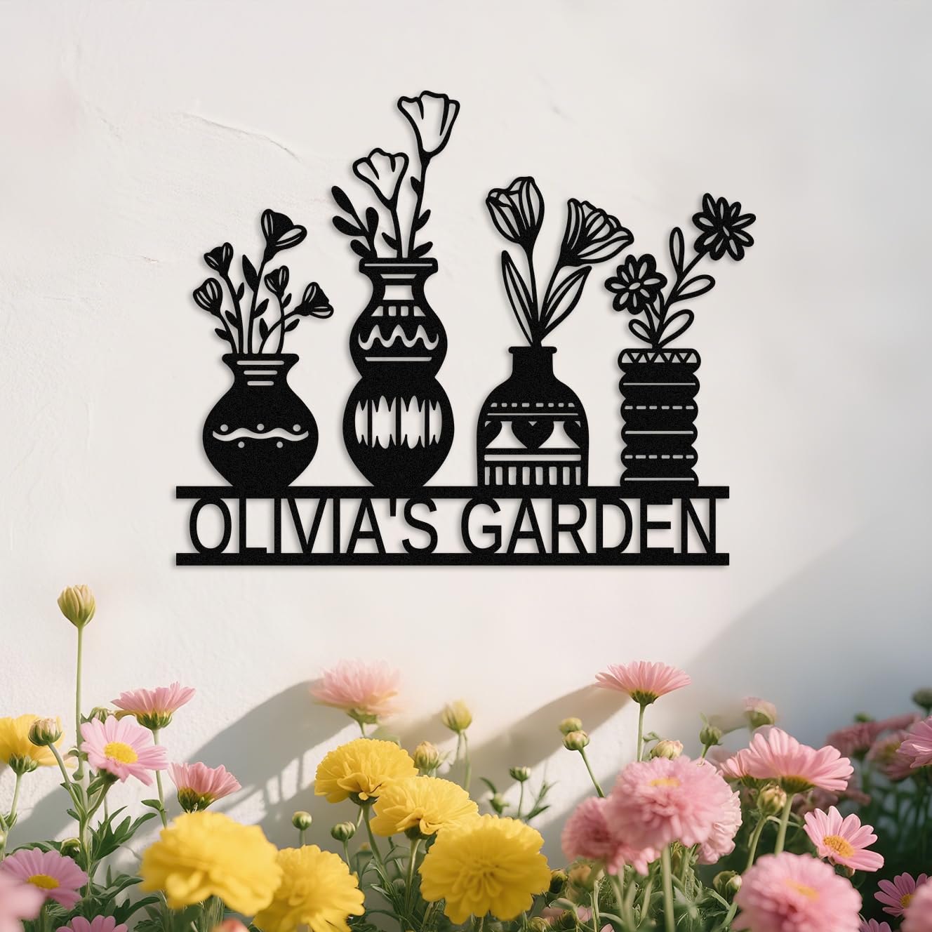 Custom Flower Vase Garden Sign,Custom Flower Metal Wall Art,Customized Vase Name Signs, Home Outdoor Metal Sign Garden Plaque style 10 โ image 1