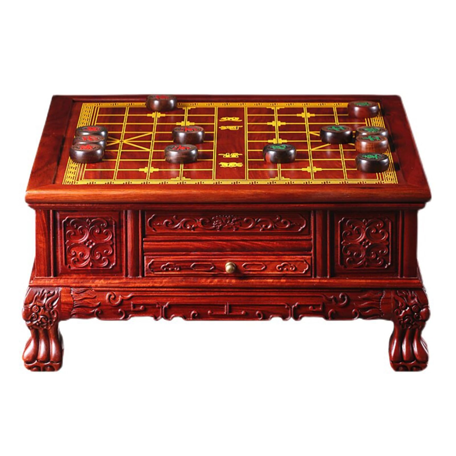 Échiquier Polyvalent 3 en 1 en Bois de Rose, Table d'échecs Chinoise, Table à thé, Jeux de société de stratégie avec Go et pièces d'échecs Chinoises for la décoration de la Maison et Cadeau