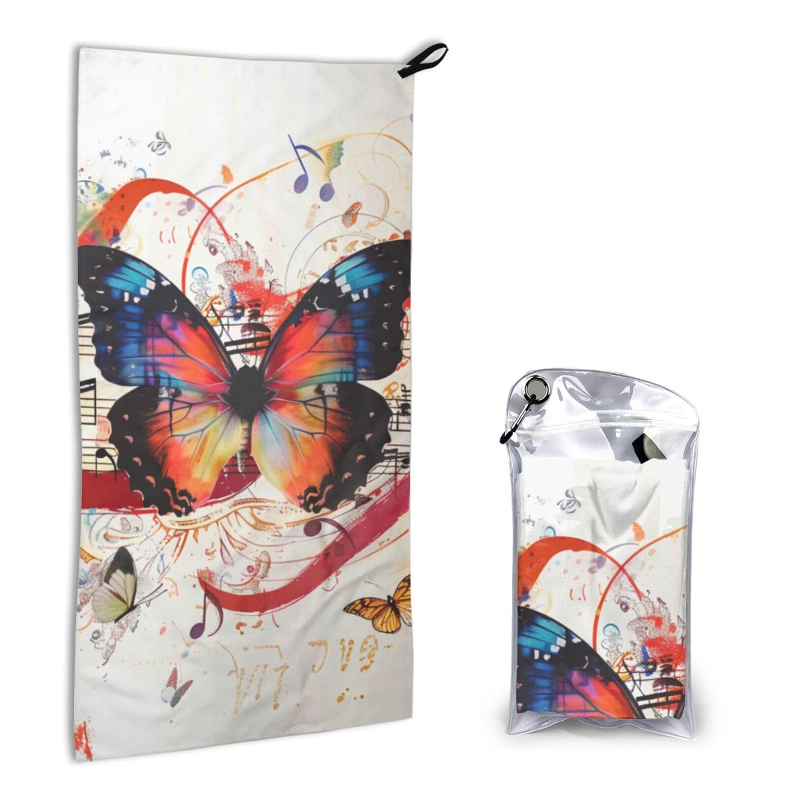 BWWHCCTI Quick Dry Hand Towel With Bag - Musica Butterfly Printed Super Absorbent Face Cloth Microfiber Travel Sports Towels 40x80cm