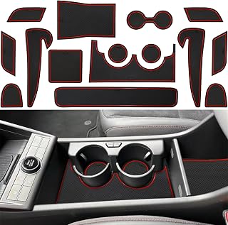 Center Console Liner for Hyundai Kona Accessories (SEL Convenience, N-line, Limited) 2024 2025, Cup Holder Mat, Non-Slip Dust Interior, Custom Rubber Decoration Insert (15pcs, Red Trims)