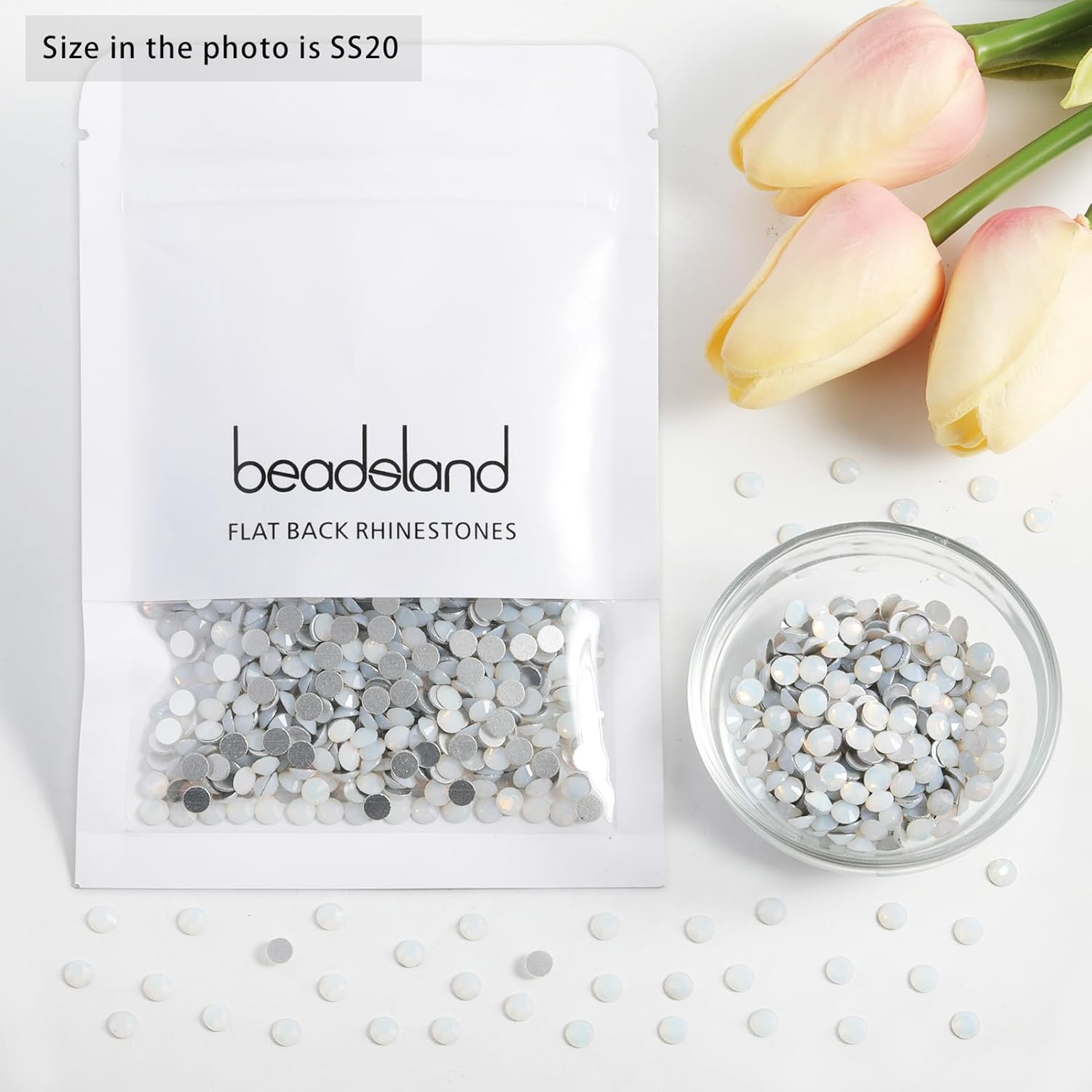 Beadsland 1440pcs Flat Back Crystal Rhinestones Round Gems for Nail Art and Craft Glue Fix, White Opal, SS20, 4.6-4.8mm - Image 4