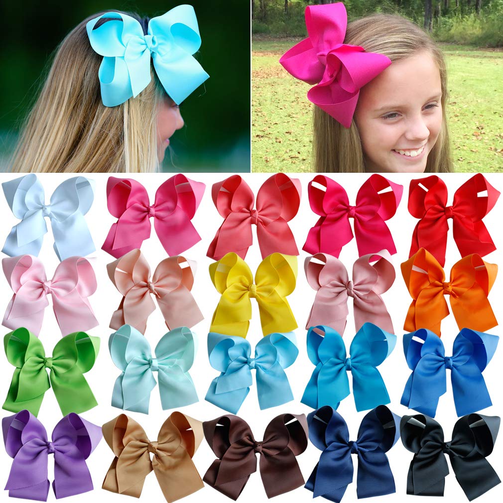 Hair Bows 6 inch For Baby Girls Clips 20pcs Large Big