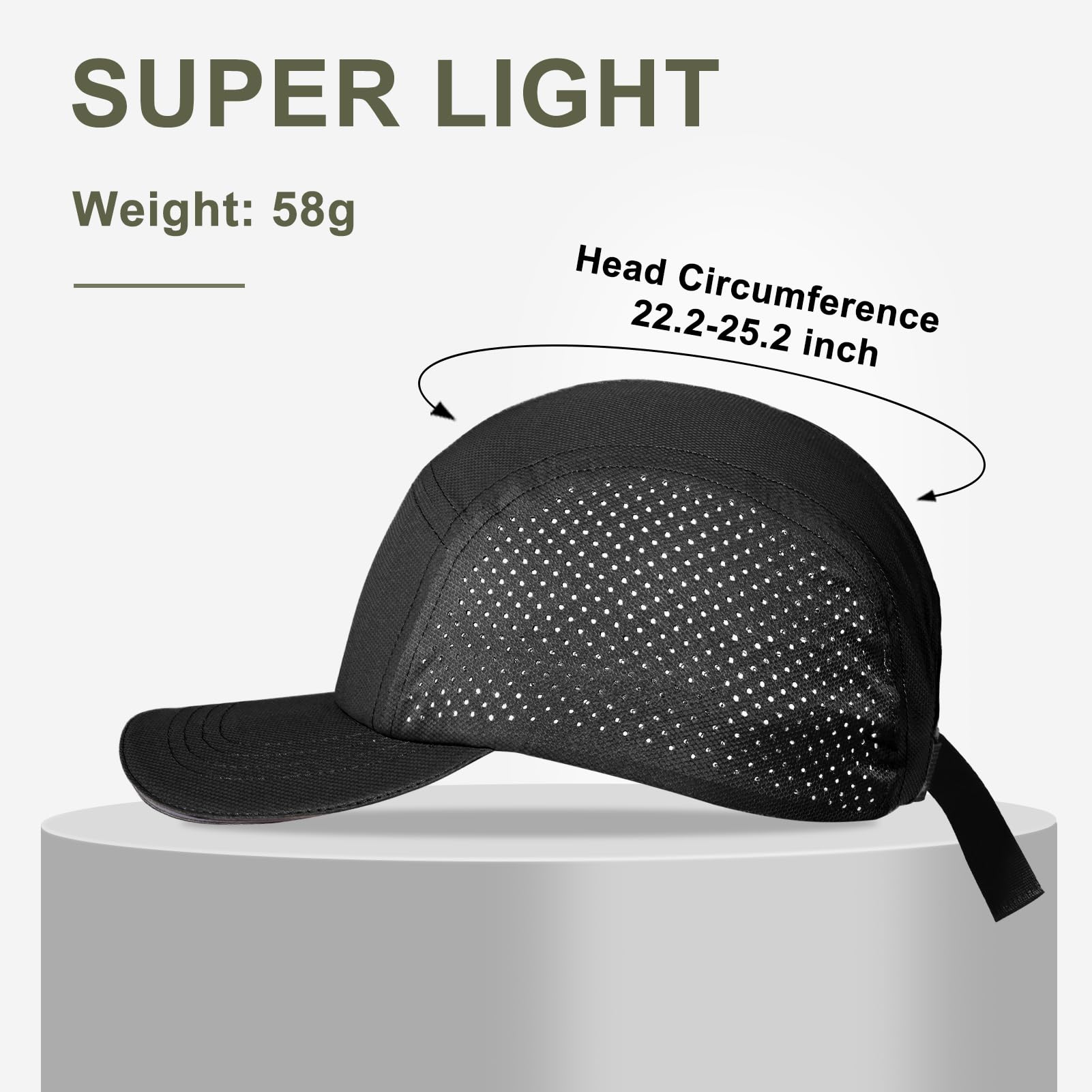 Oversize XXL - Gorra de béisbol de secado rápido para hombre, de malla transpirable, ligera, para cabeza grande, Negro - 9