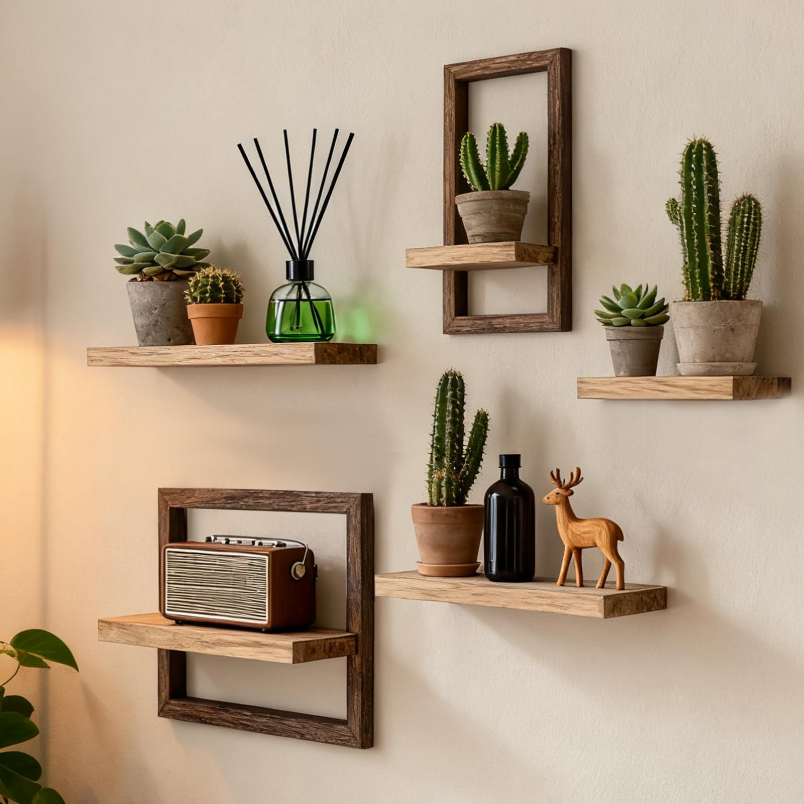 Set di 4 scaffali da parete in legno, decorazione da parete, per soggiorno, ufficio, in legno