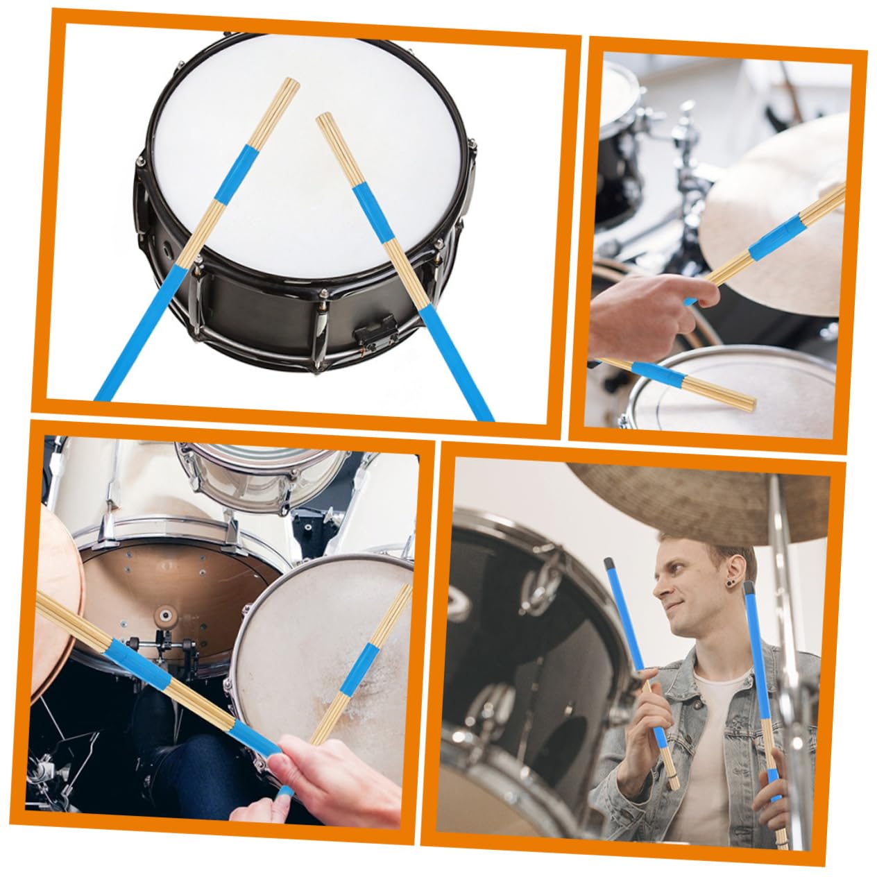 ibasenice Cepillos y Batería para Diseño Simple Pares Ligeros Cómodos Bambú 3 Estilo Único de Instrumento de Percusión