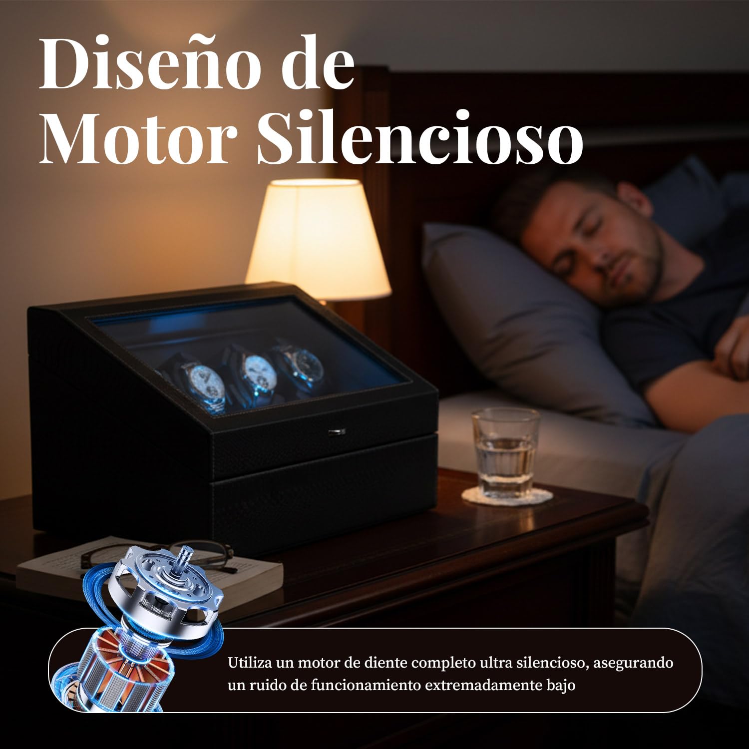 Mcbazel Automático de Relojes con Luz LED, Motor Silencioso Cajas Giratorias para Relojes 6+6 Compartimentos 4 Modos de Rotación Alimentado por USB DC, Control Independiente para Turntables | Caja MDF + piel PU Premium. 6 Enrolladores + 6 Almacenajes. Con