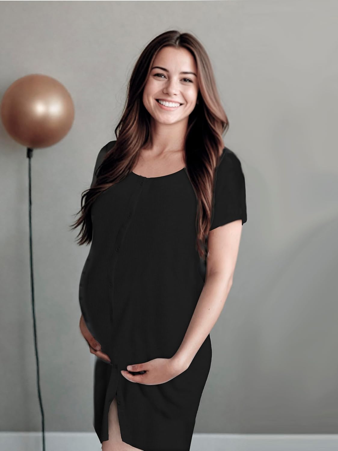 Mad Dog Women's Night Shirts - Soft Waffle Knit Womens Sleep Shirts, Short Sleeves Button-Up Pajamas Nightgowns Sleep Dress - Image 5