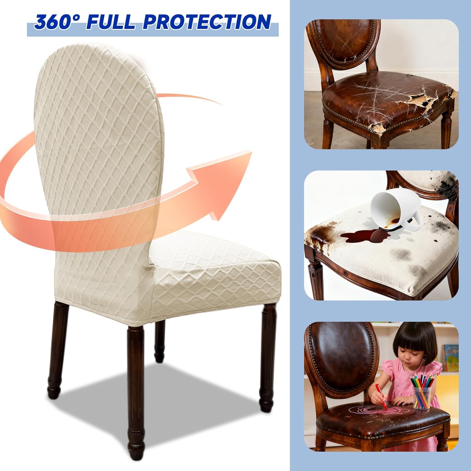 Large Round Back Dining Chair Slipcovers, Set of 4/6 Stretch Dining Chair Covers for Kitchen Dining Room Chair Seat Protectors (6, Beige, Large)