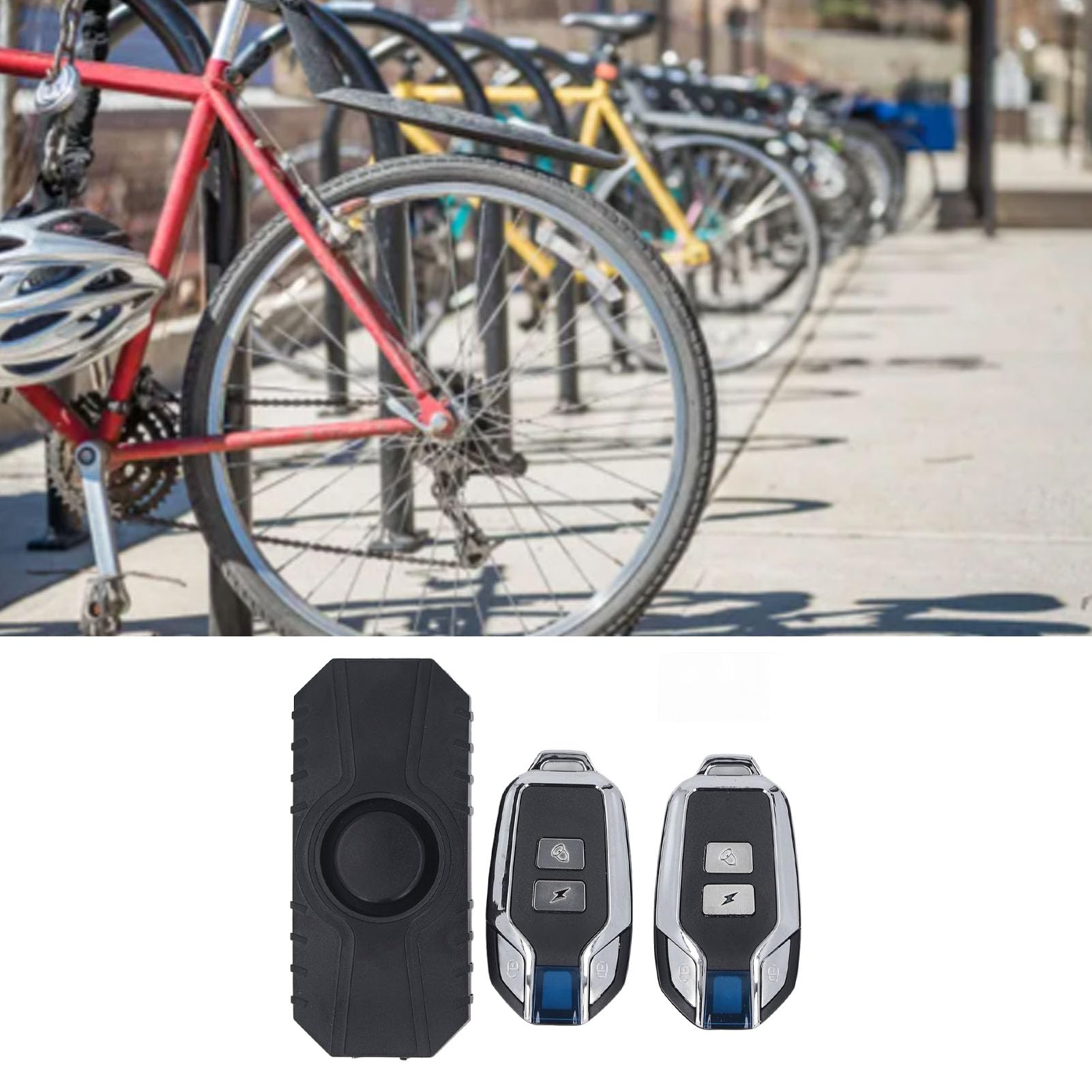 Alarm Przeciwkradzieżowy do Roweru, Zdalny Alarm Rowerowy, 6 Dźwięków Alarmu, wodoodporność IP55, Czujnik Ruchu Wibracyjnego Alarm Rowerowy na Akumulator z 2 Pilotami do Rowerów