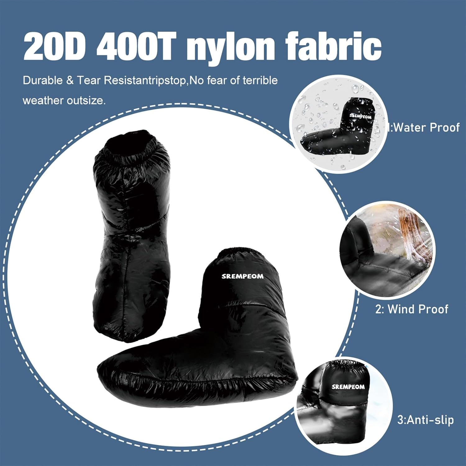 [Upgraded] Ultralight Winter Camping Booties Warm Socks Sleeping Sock for Men & Women,Water-Resistant Warm Soft Cozy for Camp Sleeping Bag Tent Down Booties Foot Warmer - Image 3