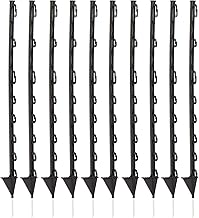 TRESSELEC - Piquets clôture électrique en plastique - 10pcs - Hauteur 87cm - Pointe en fibre de verre - Noir - Large bêche - Maniable et Robuste - Pour cordons/fils jusqu'à 6mm et rubans jusqu'à 40mm