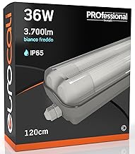 1 LED-Deckenleuchte mit 2 Röhren 36 W wasserdicht (2x 18 W) transparent IP65 3400 Lumen - Form: Röhre - kaltweißes Licht 6400 K - Abstrahlwinkel 120 °