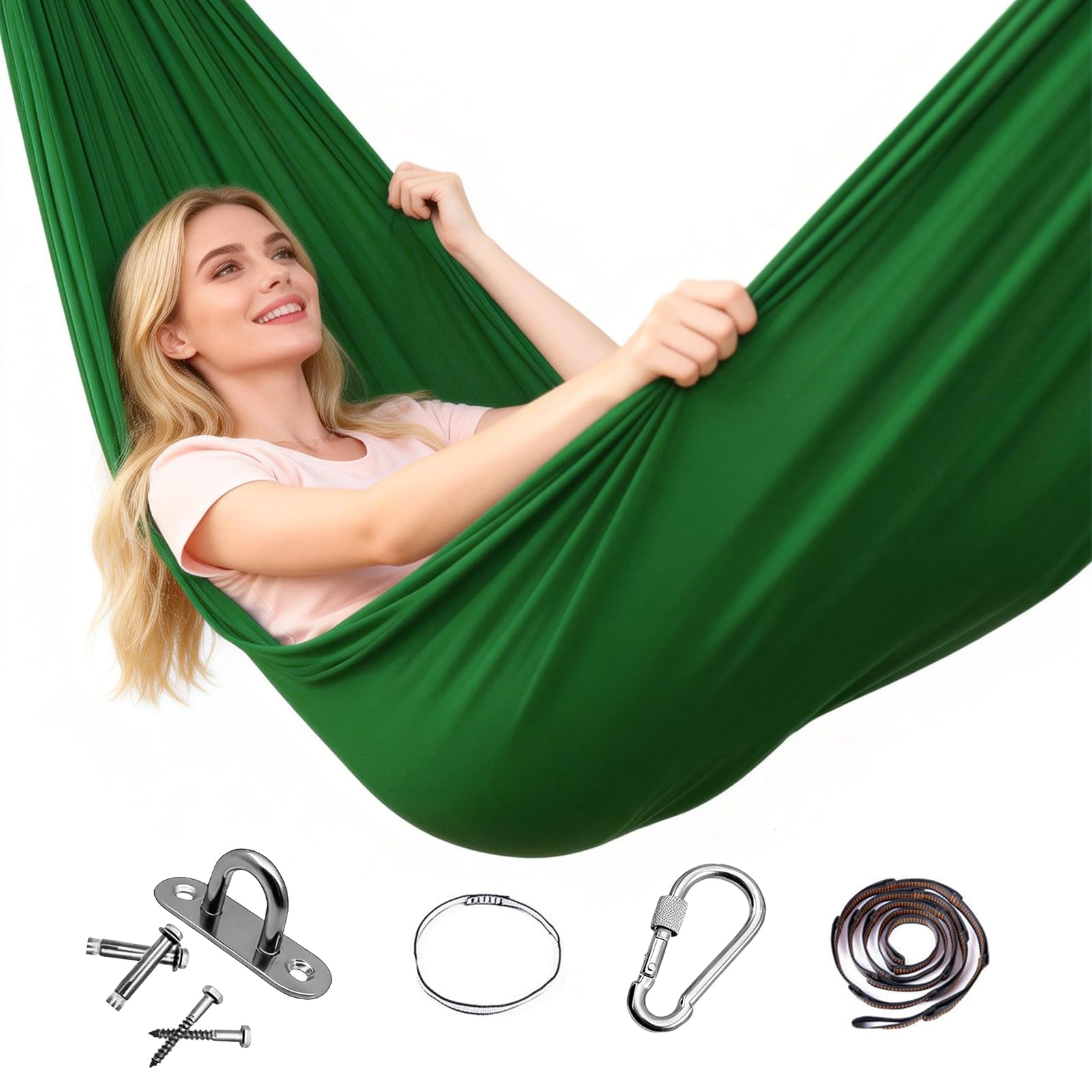 Ytsmfl Green Aerial Yoga Hammock Set, 150 X 280 Cm, Aerial Yogas, Swing Air Flying, Anti-Gravity Yoga Swing With Fittings, Swing Hammock Swing, 200 Kg Load Capacity (Green)